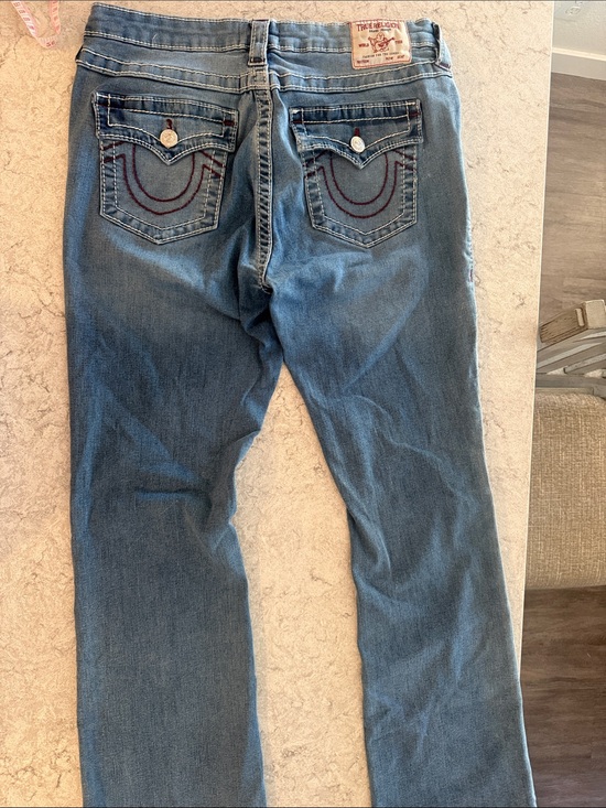 True Religion Denim - True Religion Becca Mid Rise bootcut Jeans Signature Back red Stitch
